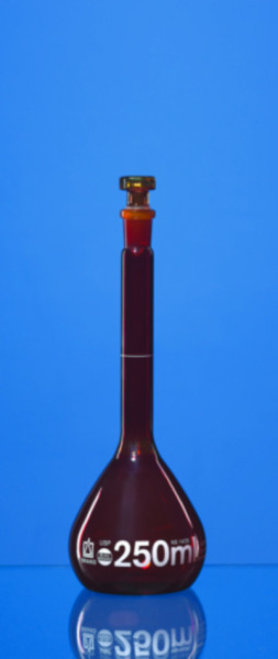 BRAND Volumetric flask, USP, BLAUBRAND®, A, DE-M, 50 ml, Boro 3.3, NS 12/21, glass stopper, amber