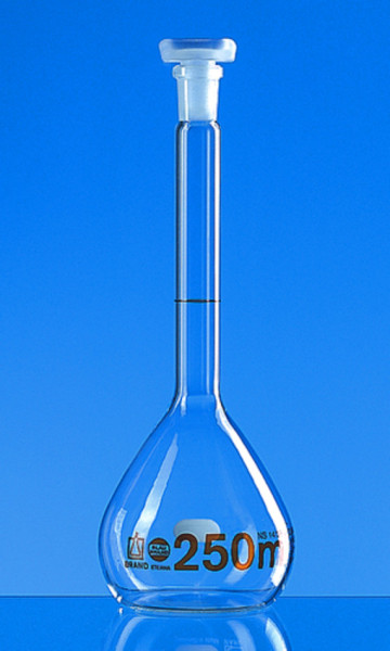 BRAND Volumetric flask, BLAUBRAND® ETERNA, A, DE-M, 25ml, Boro 3.3, W, NS 12/21, PP stopper