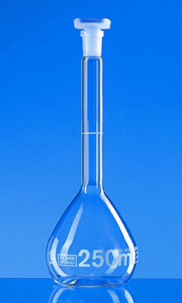 BRAND Volumetric flask SILBERBRAND class B 100 ml, Boro 3.3, NS 12/21, PP-stopper
