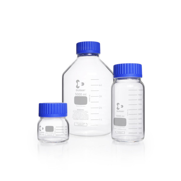 DWK DURAN® GLS 80 Laboratory bottle, wide-neck, with cap and ring, clear glass, 30.000 ml