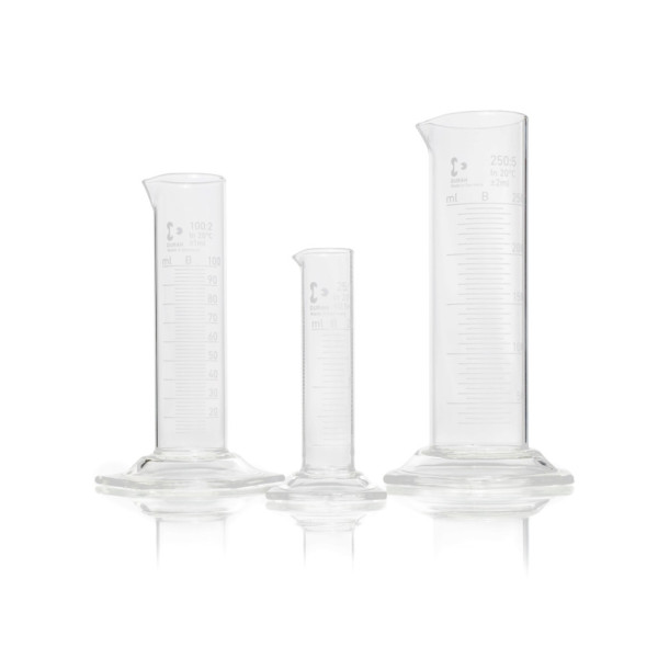 DWK DURAN® Measuring cylinder, low form, with spout, hexagonal base, with graduation, 25 ml