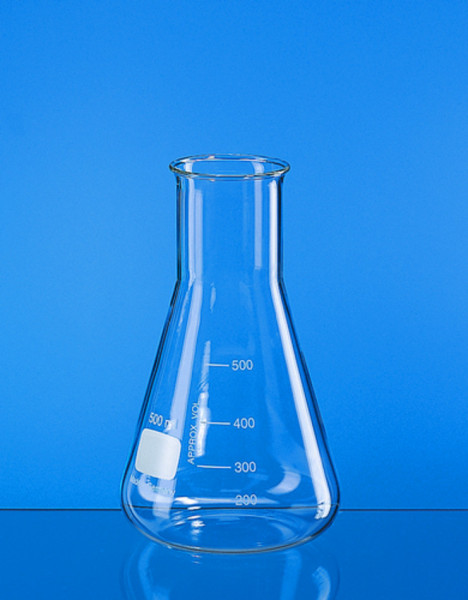 BRAND Erlenmeyer flask, wide neck, 25 ml, Boro 3.3, with beaded rim and graduation