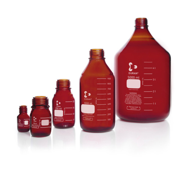 DWK DURAN® GL 45 Laboratory glass bottle, amber, without screw cap and pouring ring, 3500 ml