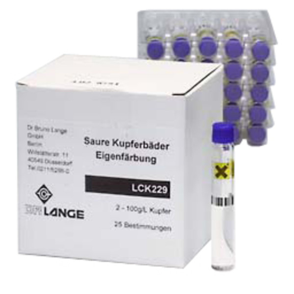 Hach Kupfer-Bäder, saure, Küvetten-Test 2-100 g/L Cu, 25 Bestimmungen