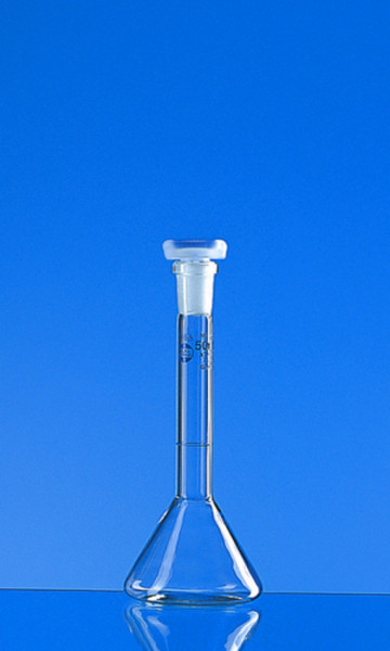 BRAND Volumetric flask trapezoidal, BLAUBRAND®, A, DE-M, 2ml, Boro 3.3, NS 7/16, PP stopper