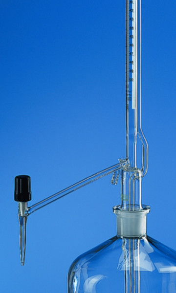 BRAND Auto. burette, SILBERBRAND, 10:0.02 ml, lateral safety stopcock, black Schellbach stripe