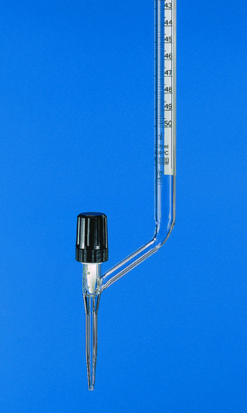 BRAND Burette, SILBERBRAND, B, lateral stopcock, 50 ml:0.1 ml, Boro 3.3, black Schellbach stripes, PTFE spindle, black Schellbach stripe