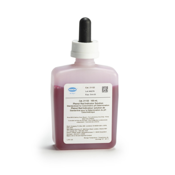 Hach Phenol red indicator solution, 6.5-8.5 pH, 100 mL, MDB