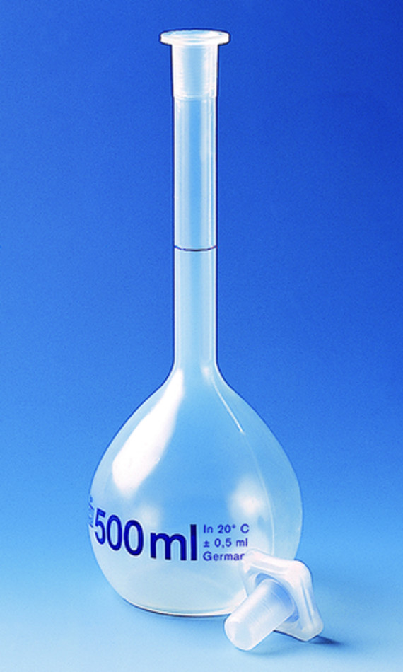 Volumetric flask PMP class B 500 ml, NS 19/26, PP-stopper ...