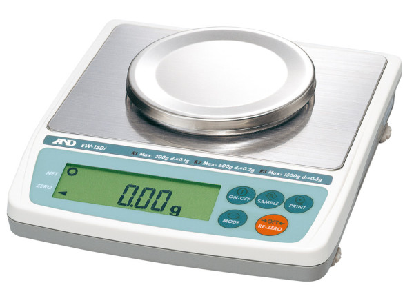 A&D Weighing Kompakte Dreibereichs-Präzisionswaage EW-150i, 30/60/150g x 0.01/0.02/0.05g