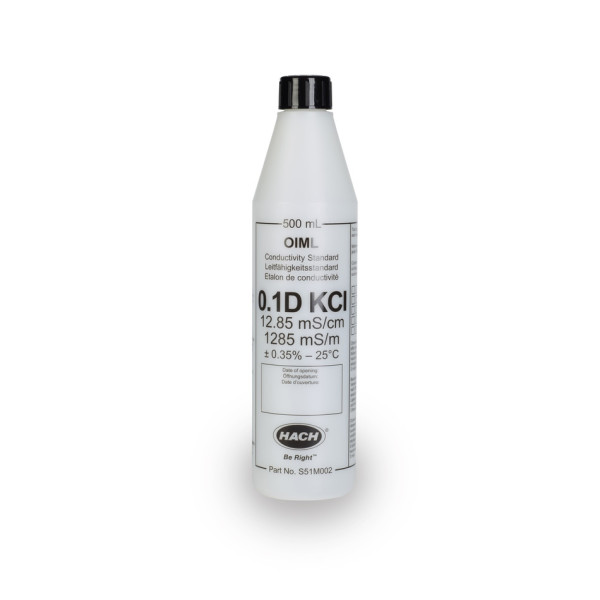 Hach Certified OIML Conductivity Standard Solution, 12.85 mS/cm, KCl 0.1D, 500 mL