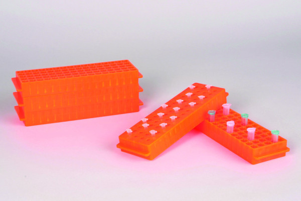 SP Bel-Art Reversible PCR and MicrocentrifugeTube Rack; For 0.2ml or 1.5-2.0ml Tubes, 80Places, Orange (Pack of 5)